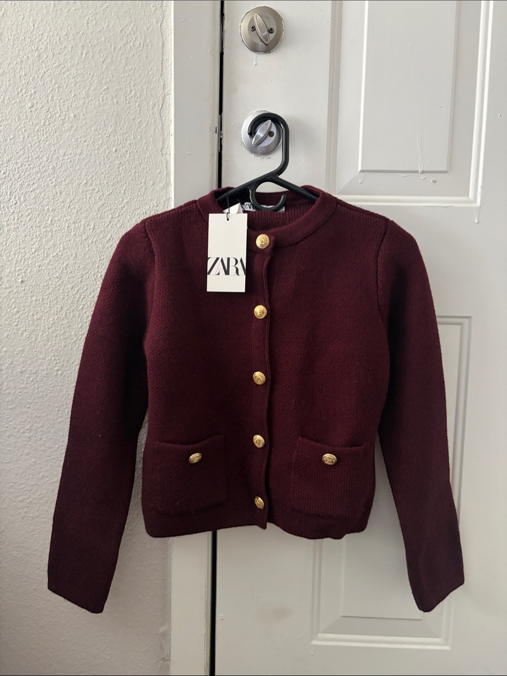 Zara Burgundy Knit Cardigan with Gold Buttons